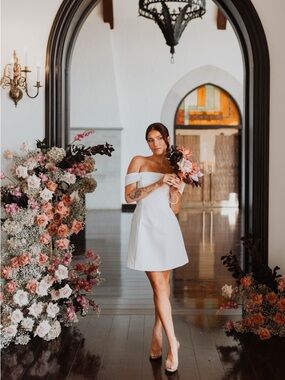 Off-Shoulder White Mini Dress Bridal